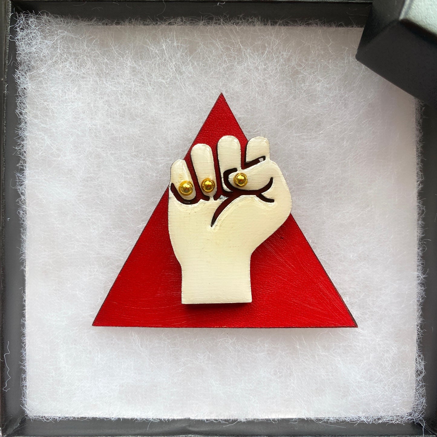 Crimson and cream Delta Sigma Theta black power brooch. Raise your fist in solidarity against social injustice. Fight for equality.