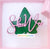 Handmade pink skee wee and green ivy leaf lapel pin
