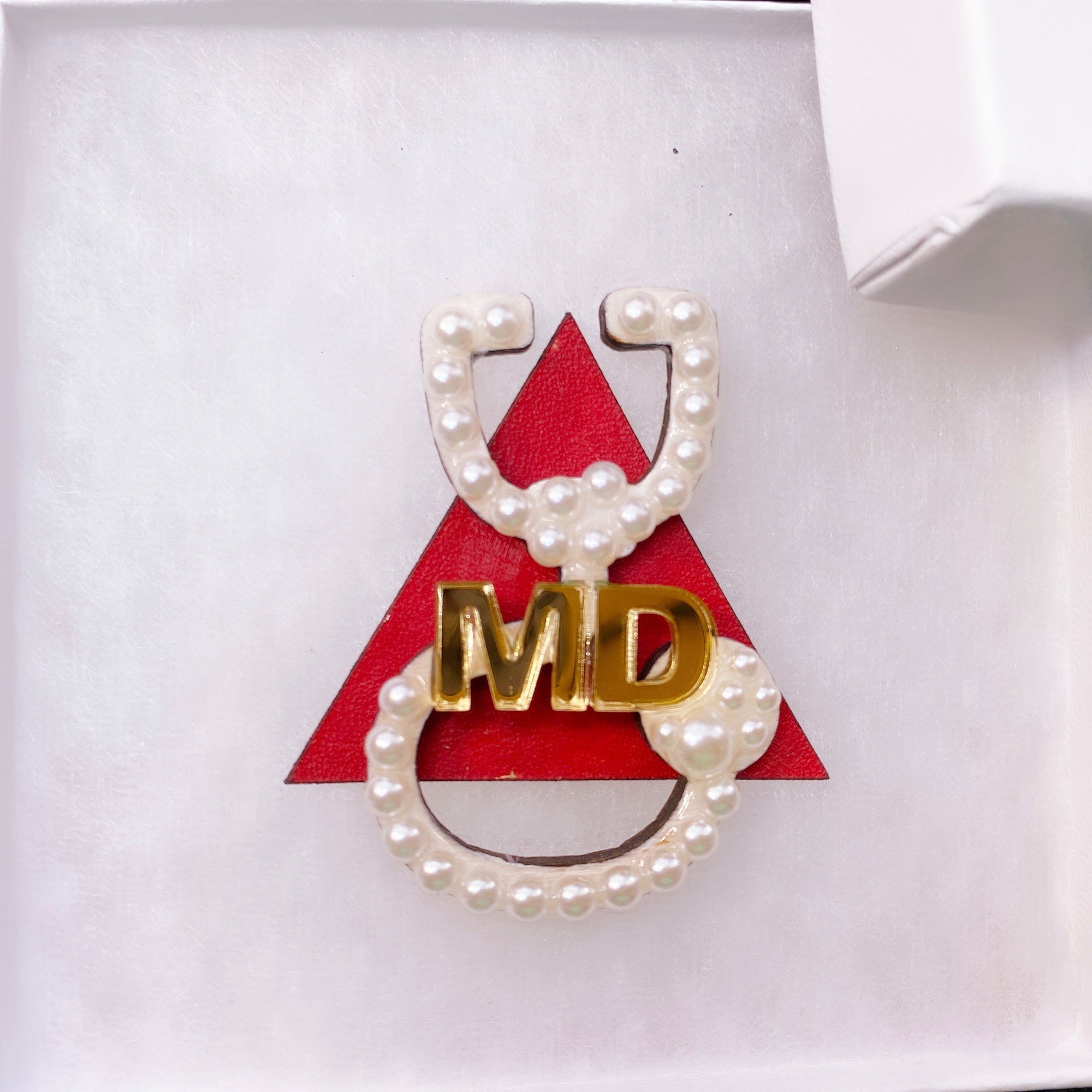 Handmade crimson and cream MD, Doctor of Medicine, lapel pin, brooch and pendants for Delta Sigma Theta sorors.