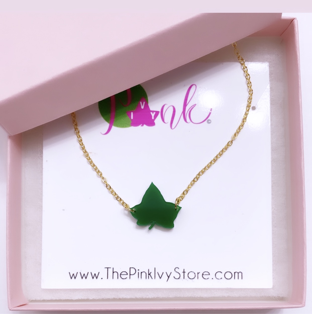 Beautiful handmade AKA green ivy leaf necklace