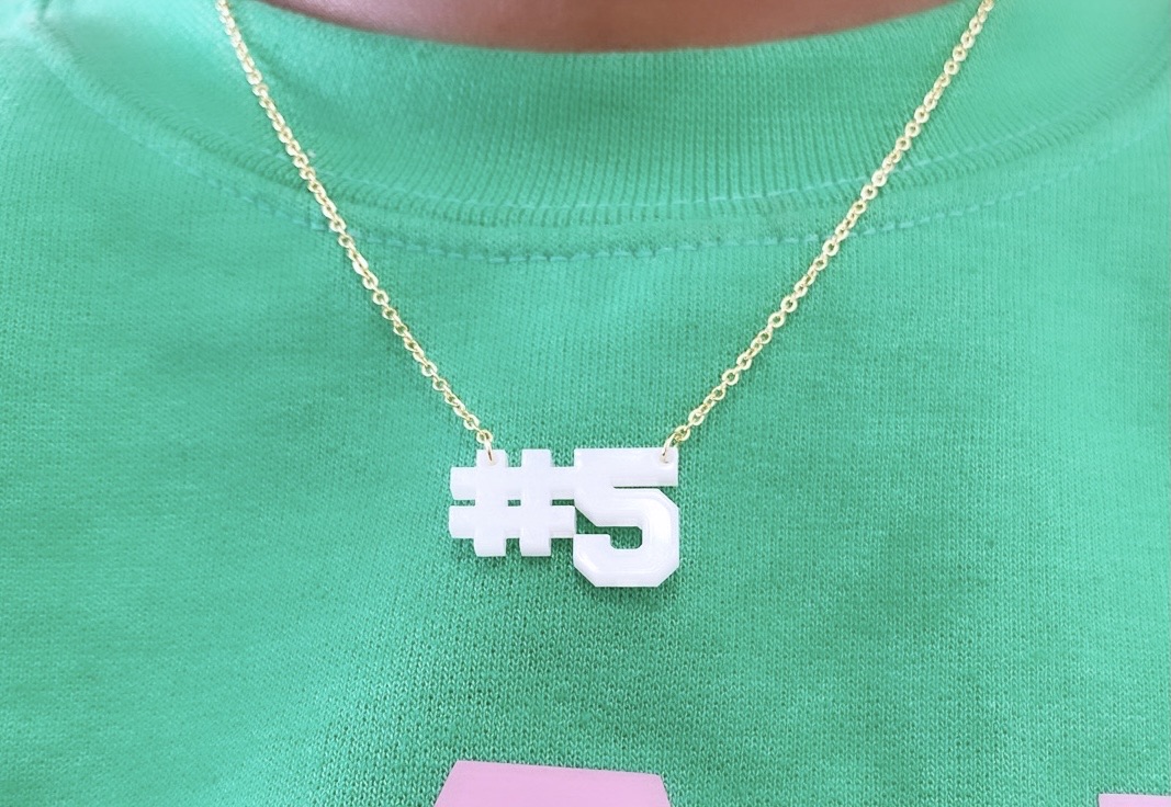 Soror wearing white line Number necklace for illustrious sorority members. Perfect for sorority anniversary, initiation, and crossing gift.