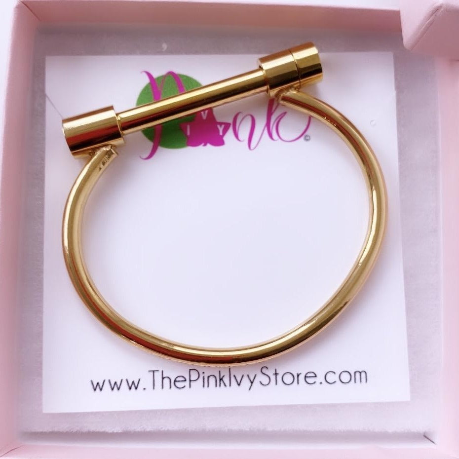 Quality, stylish and affordable jewelry available online - gold screw cuff bracelet. 